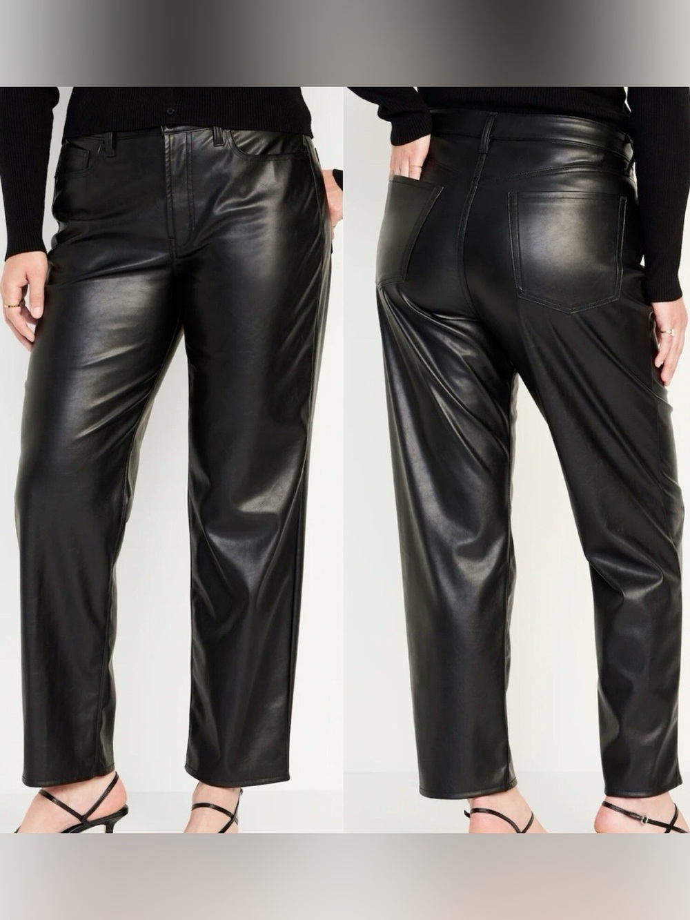 Old Navy High-Waisted Black OG Loose Faux-Leather Pants size 14